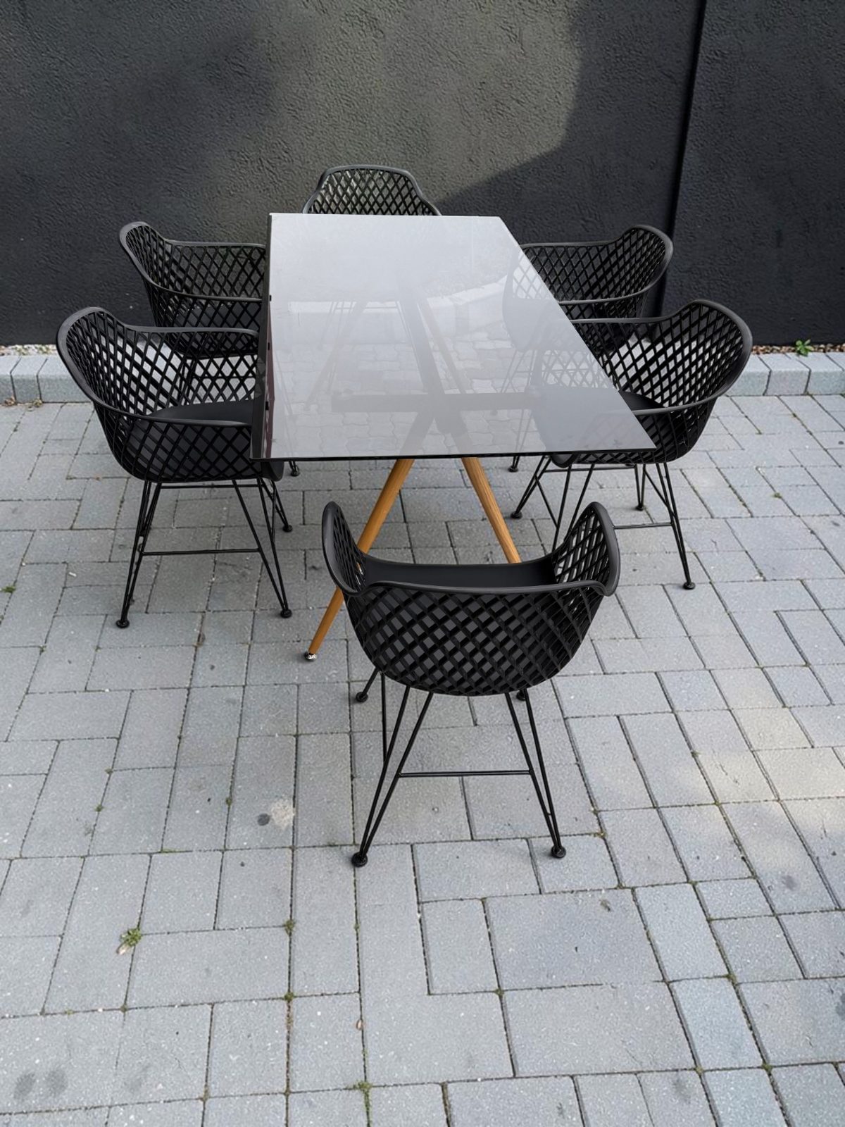 6 seater @home black glass table