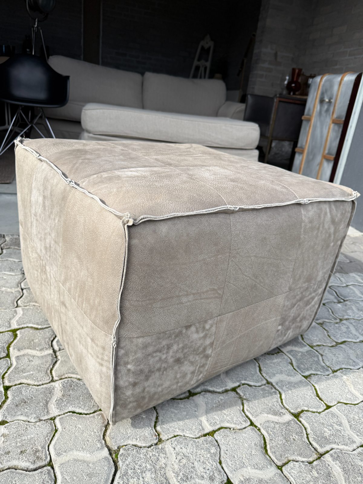 Light Grey leather Ottomans