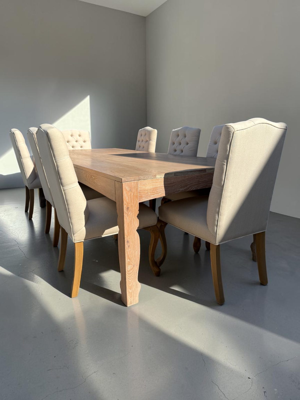 8 seater oak table and 8 chairs