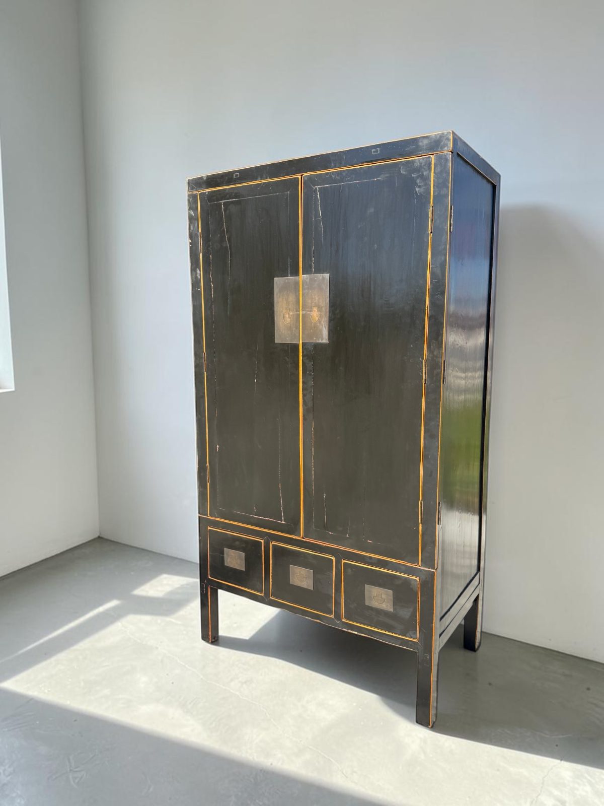 Oriental black lacquer armoire drinks cabinet
