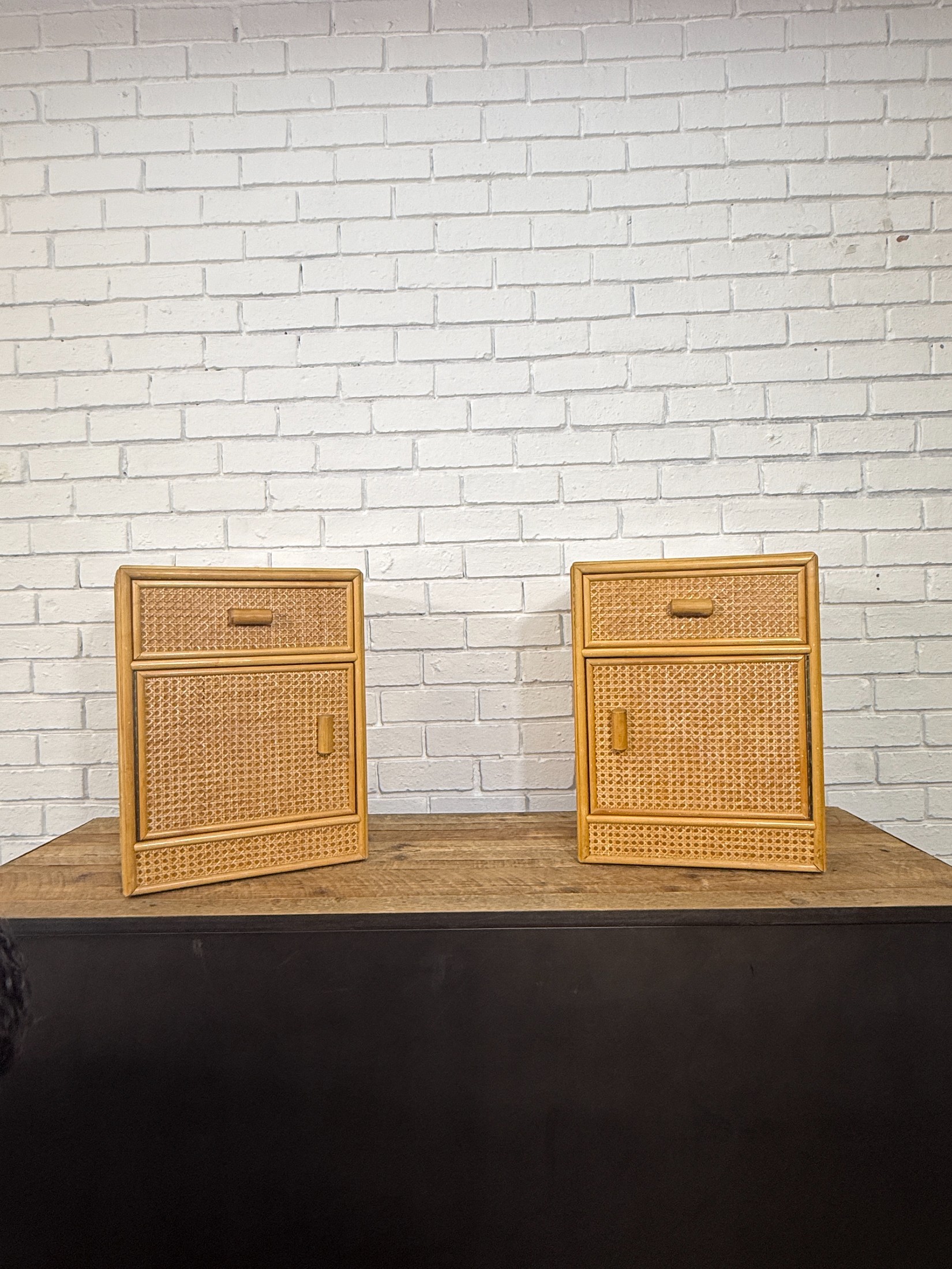 Pair of Bamboo and Rattan Bedside tables